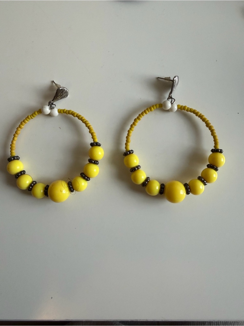 Yellow Beaded Hoop Earrings